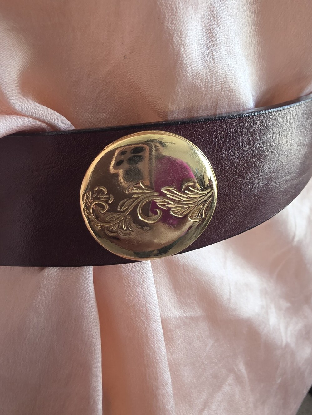 Brown Leather 4 Gold Concho Genuine Thick Quality Made In Italy 38' - Picture 9 of 10